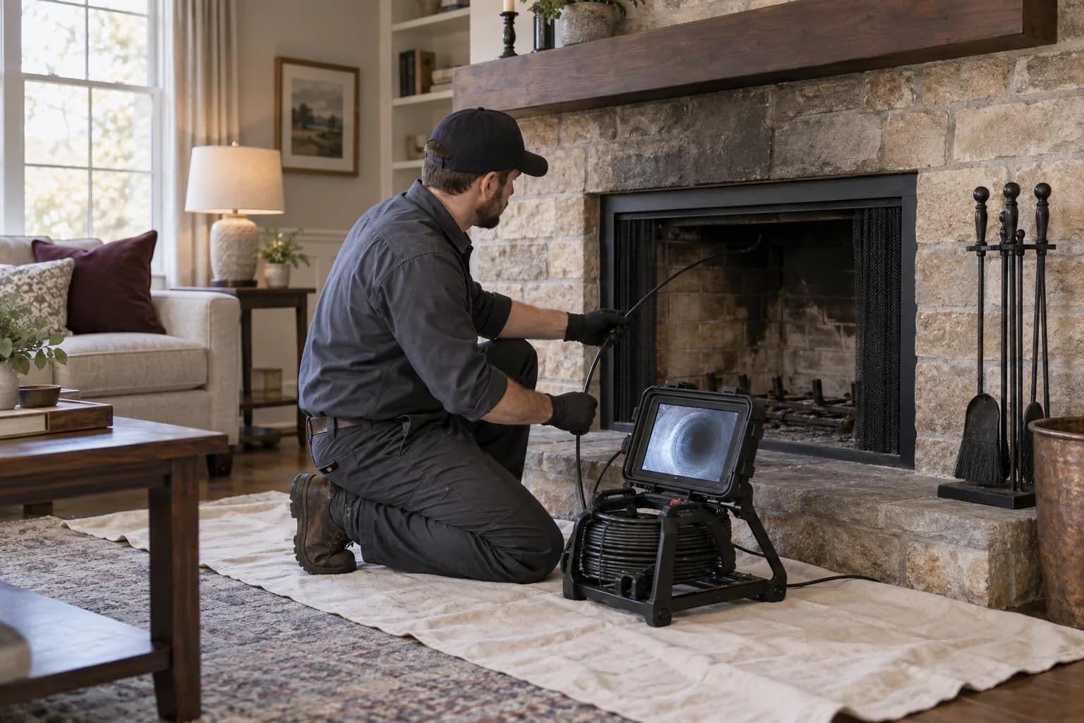 Illustrative AI-generated chimney service scene